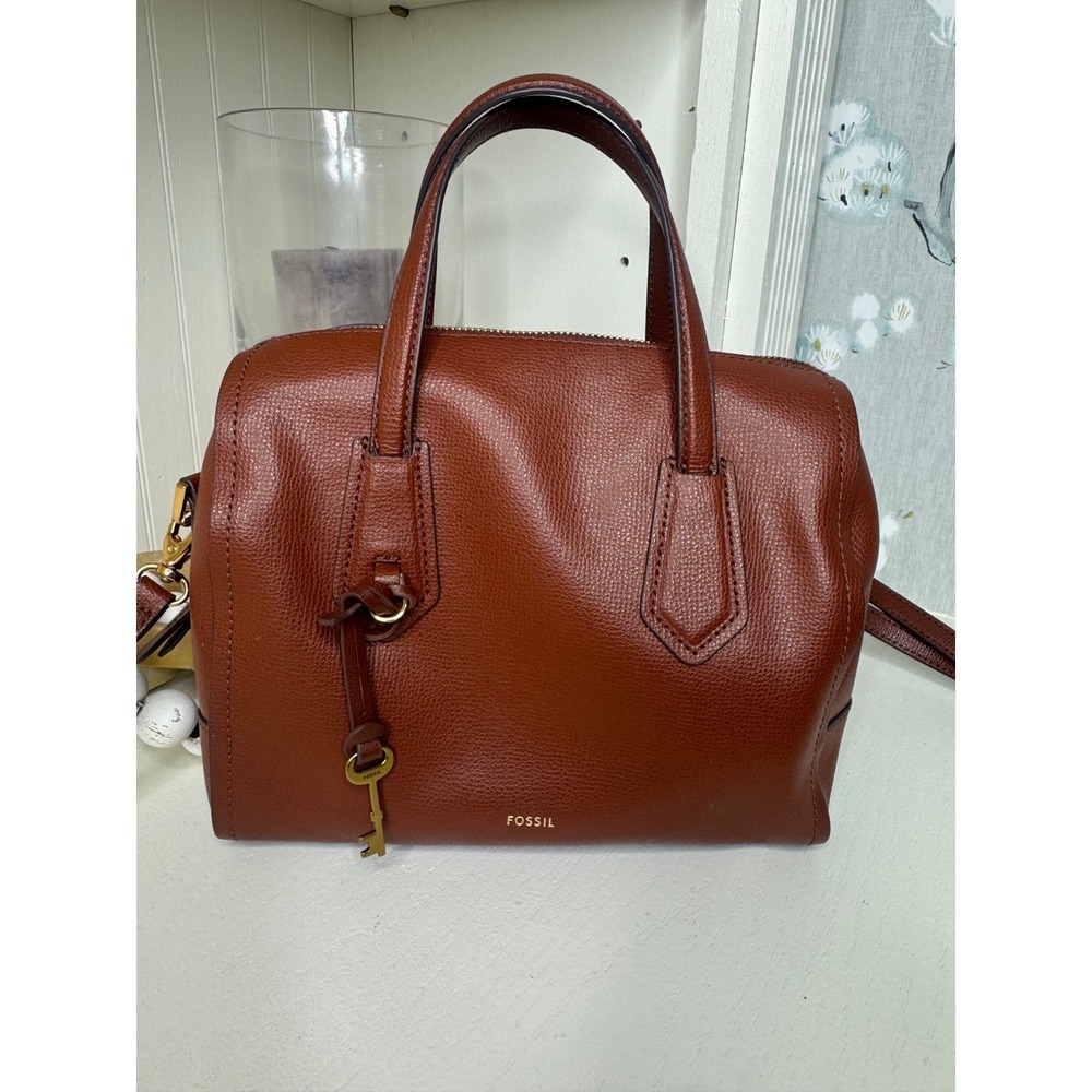 Fossil Rachel Satchel Brown Pebbled Leather Crossbody Bag ZB7256